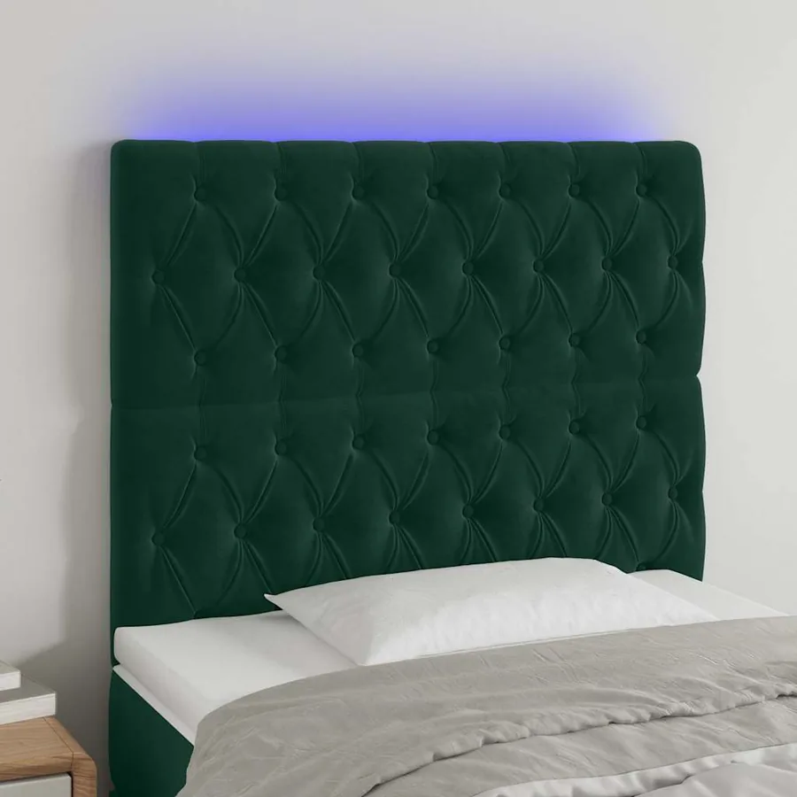 Tête de lit à LED Vert foncé 100x7x118/128 cm Velours