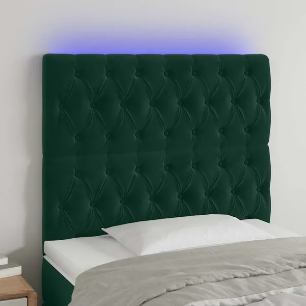 Tête de lit à LED Vert foncé 100x7x118/128 cm Velours