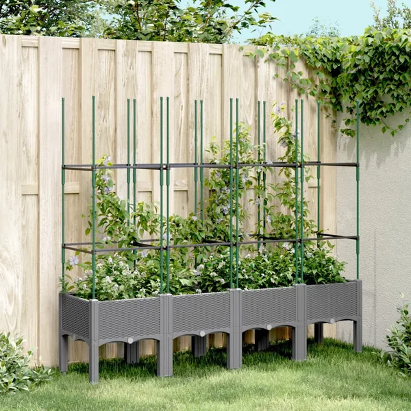 Jardinière avec treillis gris clair 160x40x142,5 cm PP