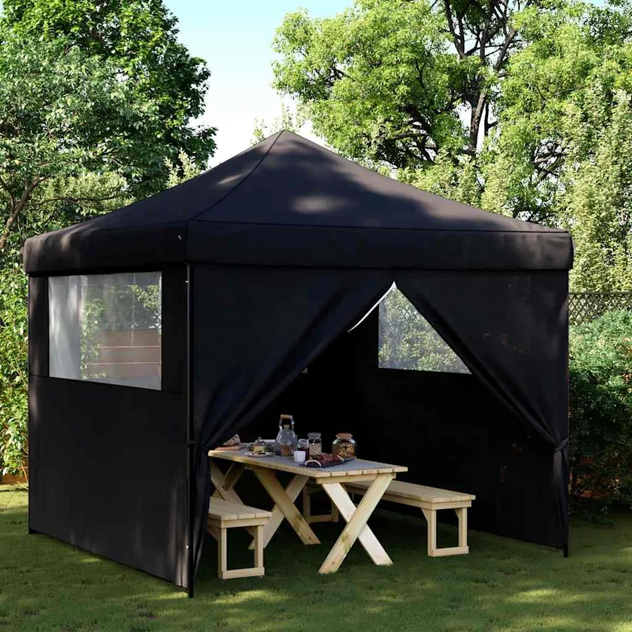 Tente de réception pliable escamotable 4 parois latérales noir