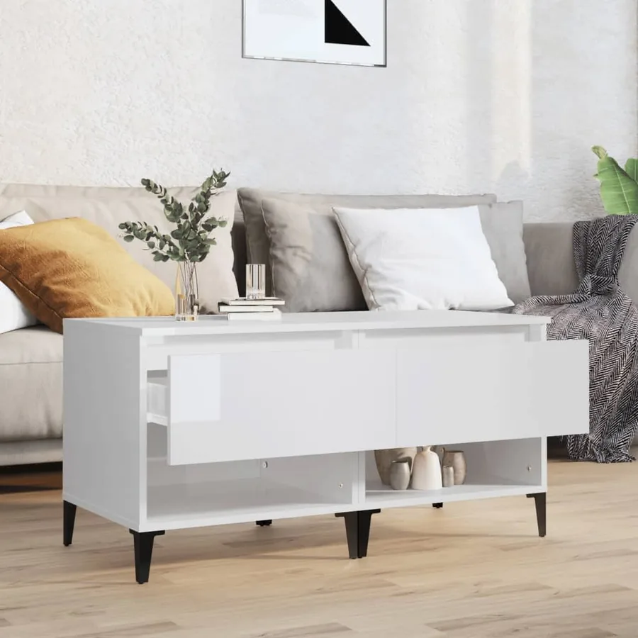 Tables d'appoint 2pcs Blanc brillant 50x46x50cm Bois ingénierie - 3