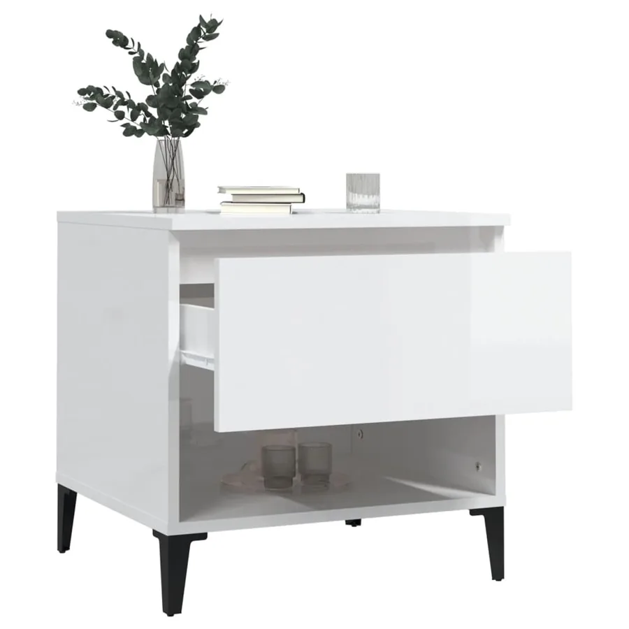 Tables d'appoint 2pcs Blanc brillant 50x46x50cm Bois ingénierie - 5