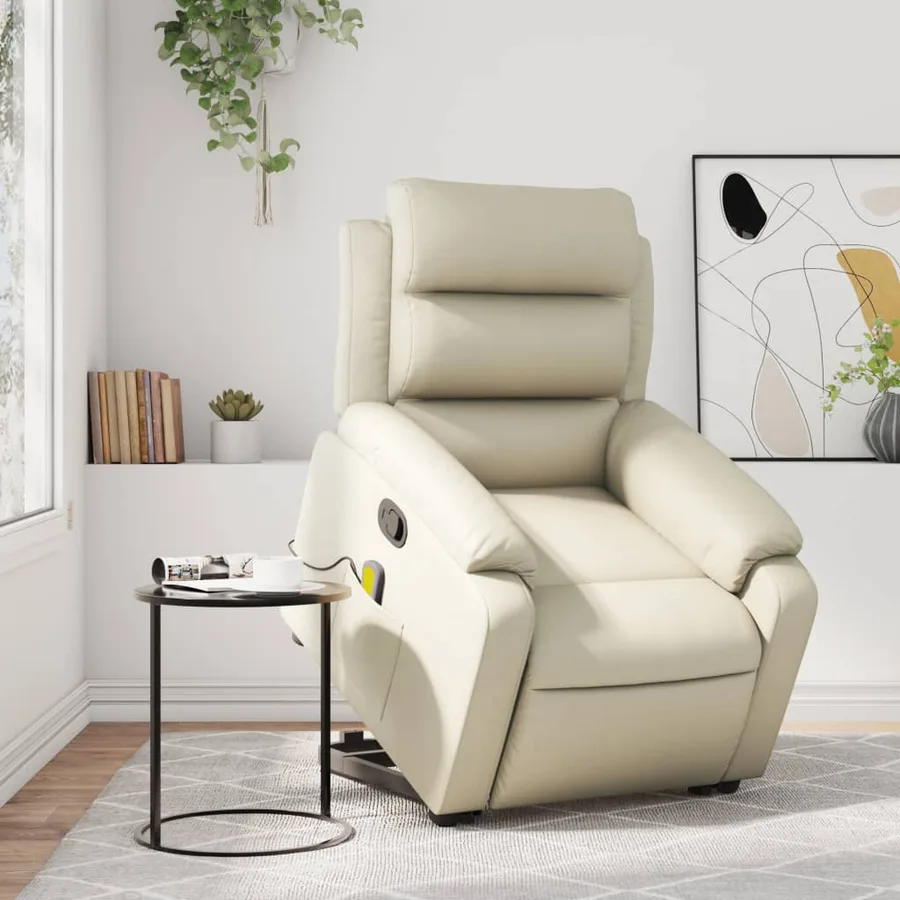 Fauteuil inclinable de massage Crème Similicuir - 16
