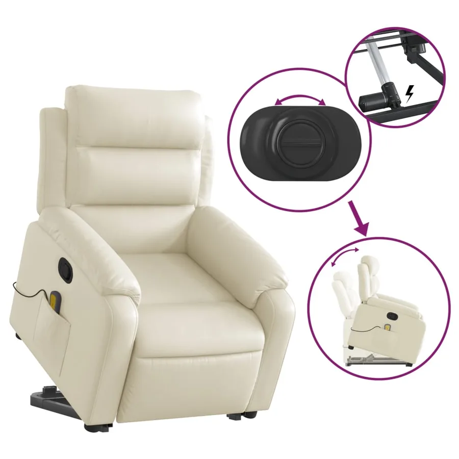Fauteuil inclinable de massage Crème Similicuir - 6