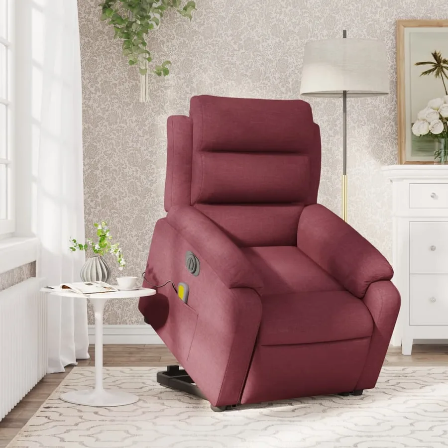 Fauteuil inclinable de massage électrique Rouge bordeaux Tissu - 15