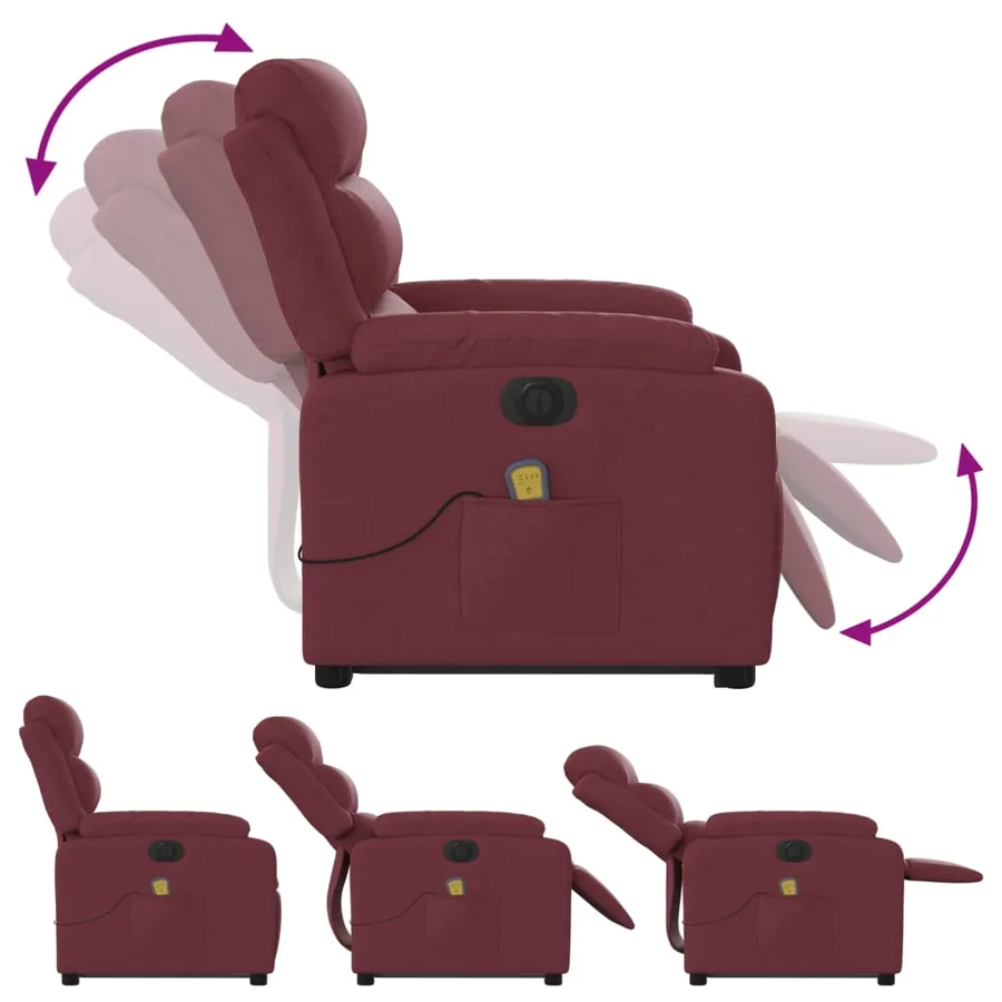 Fauteuil inclinable de massage électrique Rouge bordeaux Tissu - 7