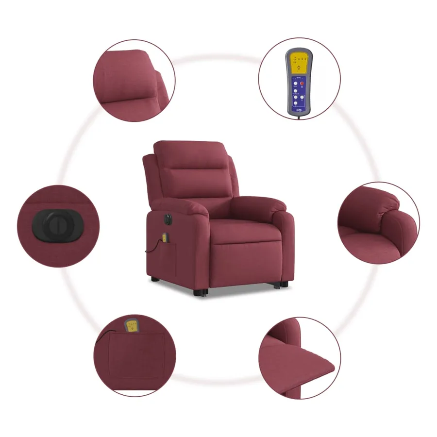 Fauteuil inclinable de massage électrique Rouge bordeaux Tissu - 8