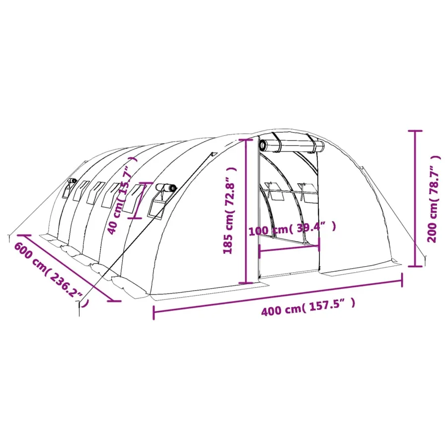 Serre avec cadre en acier vert 24 m² 6x4x2 m - 12