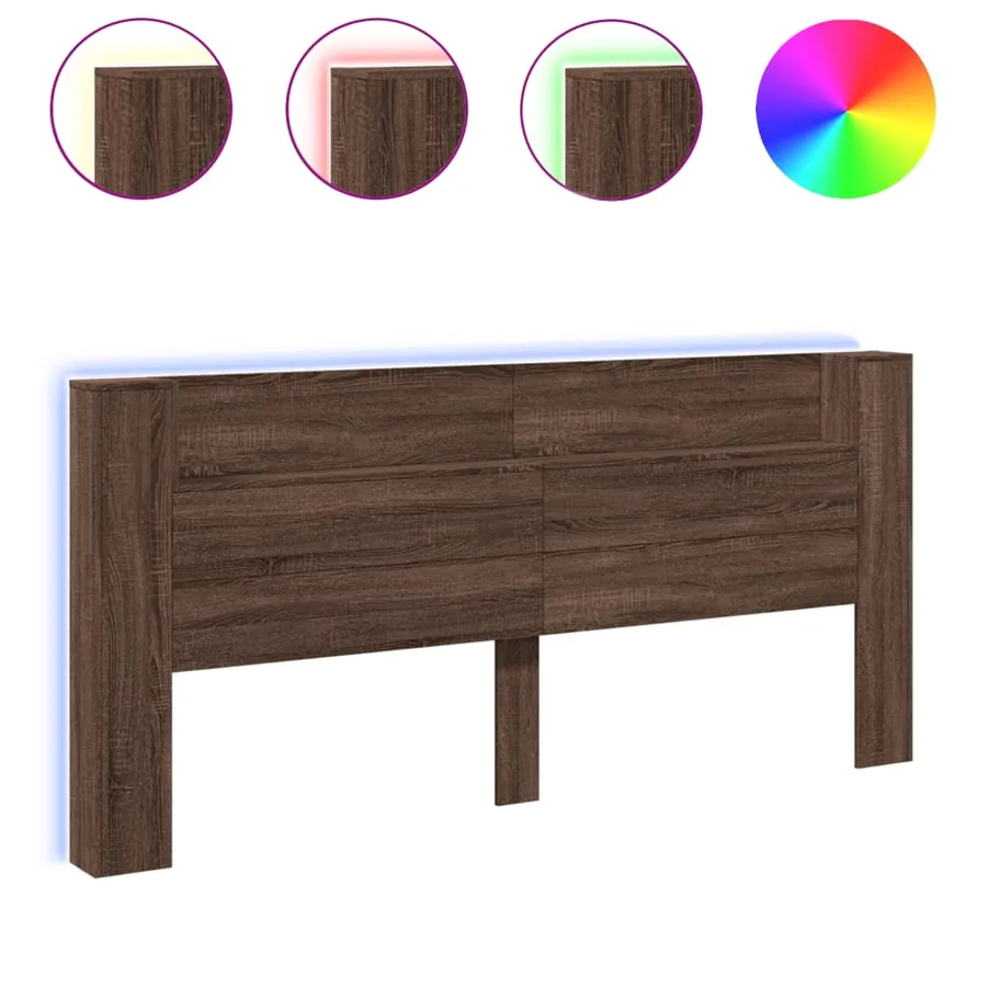 Armoire tête de lit avec LED chêne marron 220x16,5x103,5 cm - 2