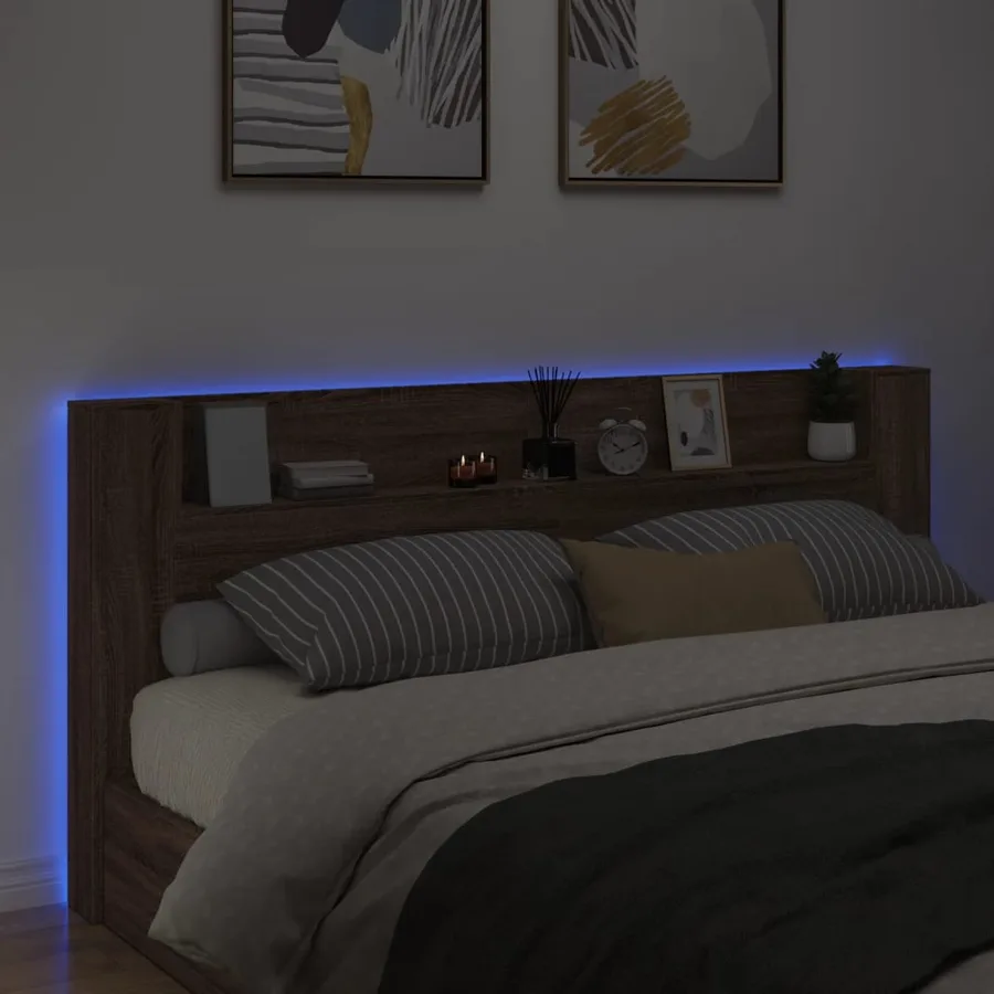 Armoire tête de lit avec LED chêne marron 220x16,5x103,5 cm - 3