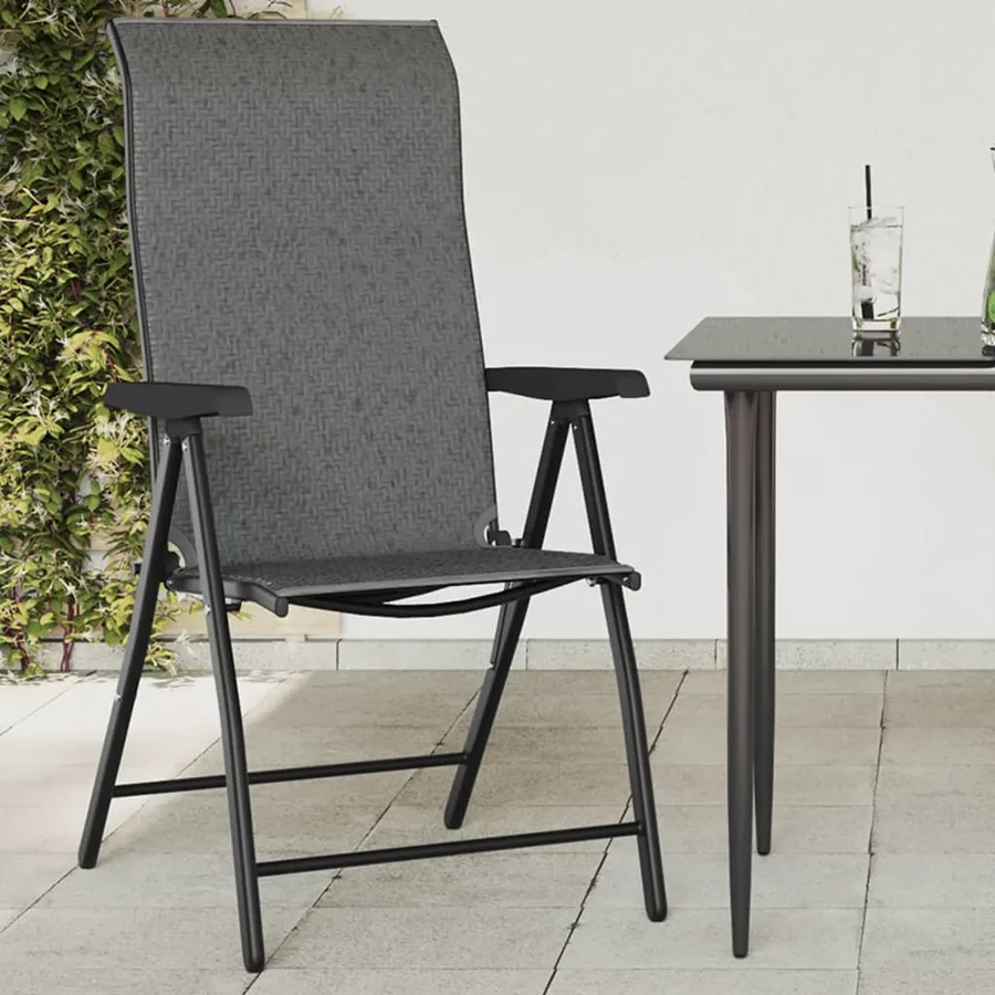 Chaises pliables de jardin lot de 2 gris résine tressée - 3