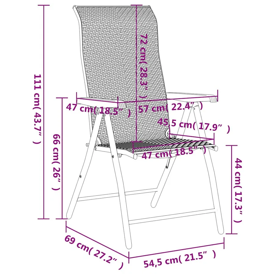 Chaises pliables de jardin lot de 4 gris résine tressée - 11