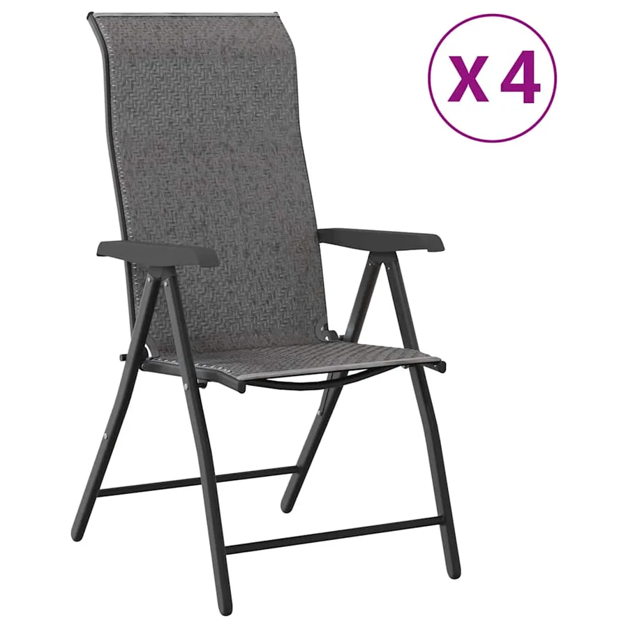 Chaises pliables de jardin lot de 4 gris résine tressée - 2
