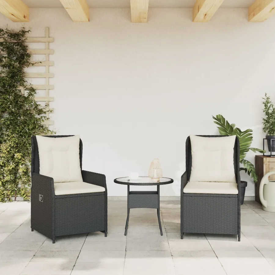 Chaises inclinables de jardin lot de 2 noir résine tressée - 3