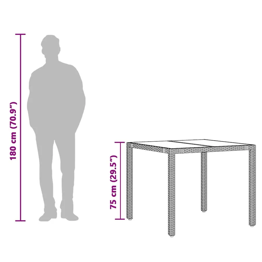 Table de jardin dessus en verre Noir 90x90x75 cm Résine tressée - 10