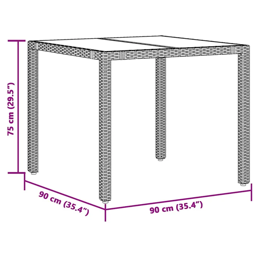 Table de jardin dessus en verre Noir 90x90x75 cm Résine tressée - 11