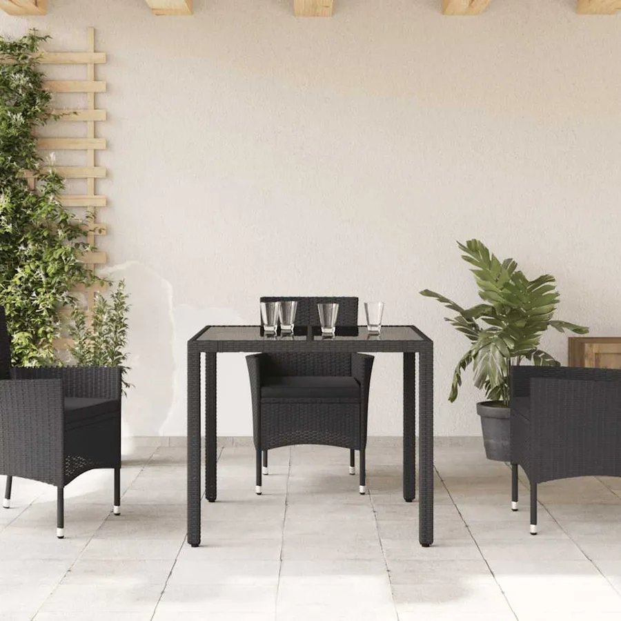 Table de jardin dessus en verre Noir 90x90x75 cm Résine tressée - 3