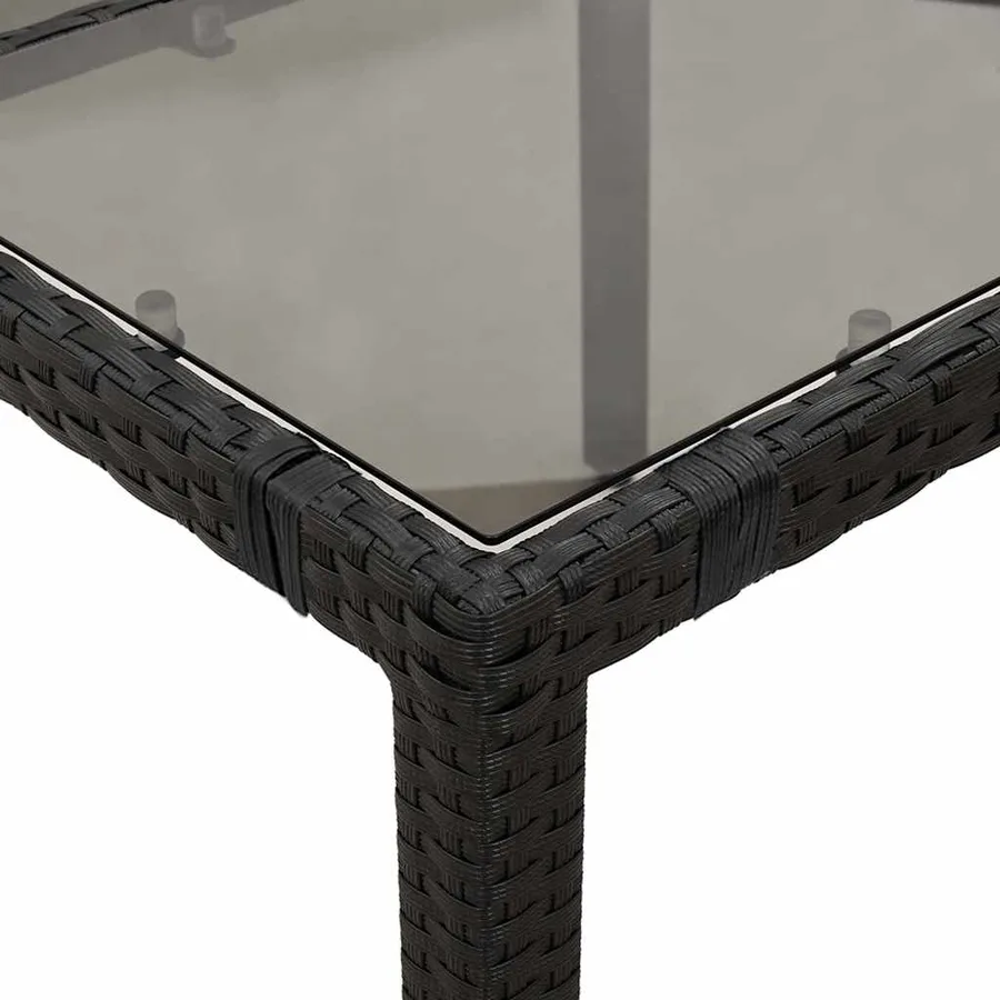 Table de jardin dessus en verre Noir 90x90x75 cm Résine tressée - 8