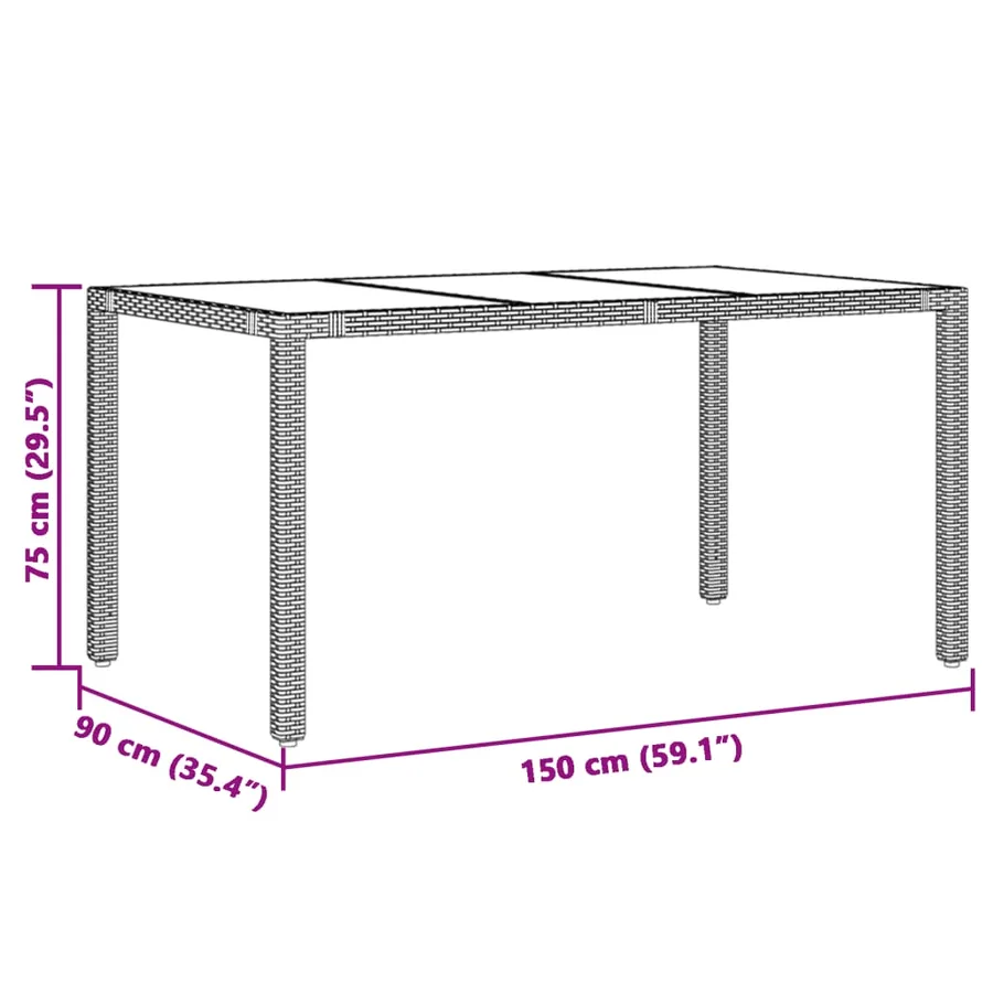 Table de jardin avec dessus en verre marron résine tressée - 11