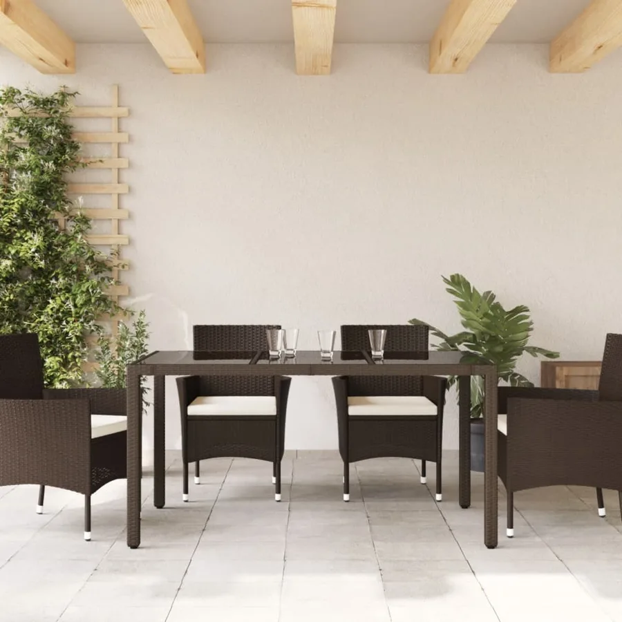 Table de jardin avec dessus en verre marron résine tressée - 3