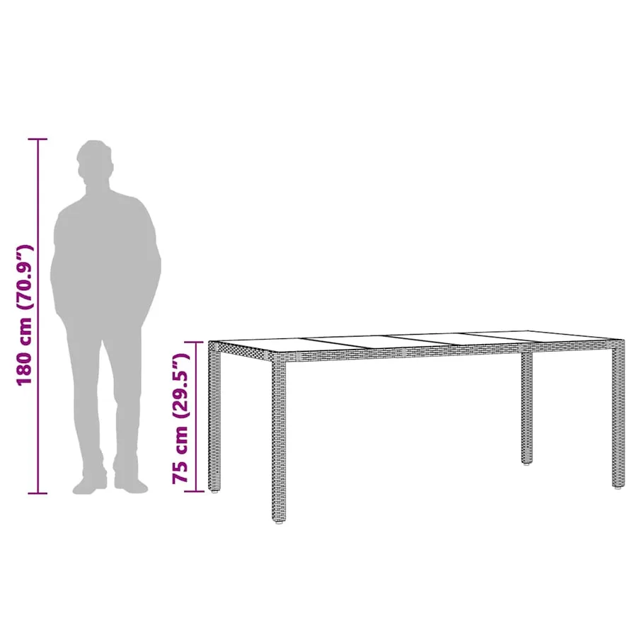 Table de jardin dessus en verre Noir 190x90x75cm Résine tressée - 10