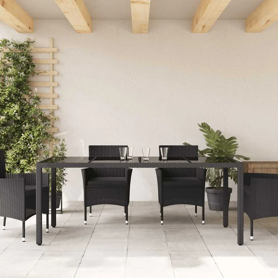 Table de jardin dessus en verre Noir 190x90x75cm Résine tressée - 3
