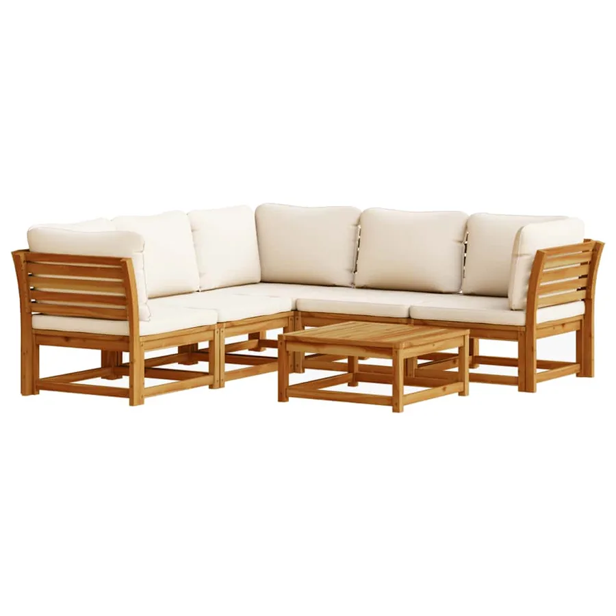 Salon de jardin 6 pcs avec coussins bois d'acacia solide - 2