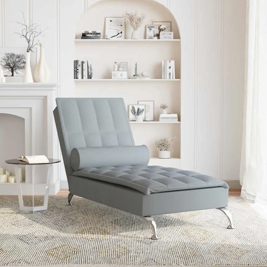 Chaise longue de massage avec traversin gris clair tissu - 3