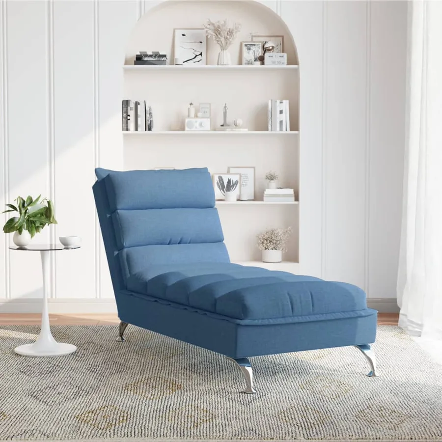 Chaise longue avec coussins bleu tissu - 3