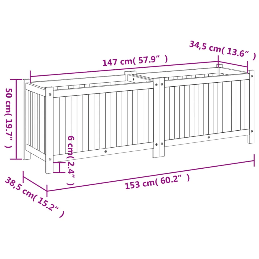 Jardinière avec doublure 153x38,5x50 cm bois massif d'acacia - 9