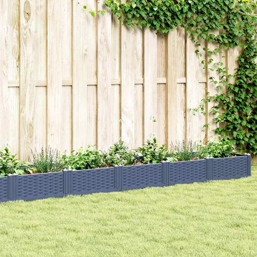 Jardinière avec piquets bleu gris 362,5x42,5x28,5 cm PP