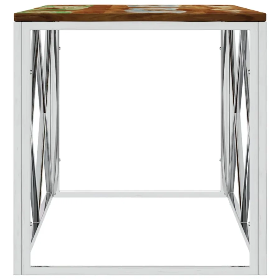 Table basse acier inoxydable et bois massif de récupération - 4