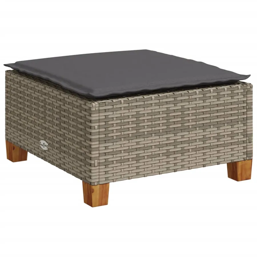Tabouret de jardin et coussin gris 63,5x56x32 cm résine tressée - 2