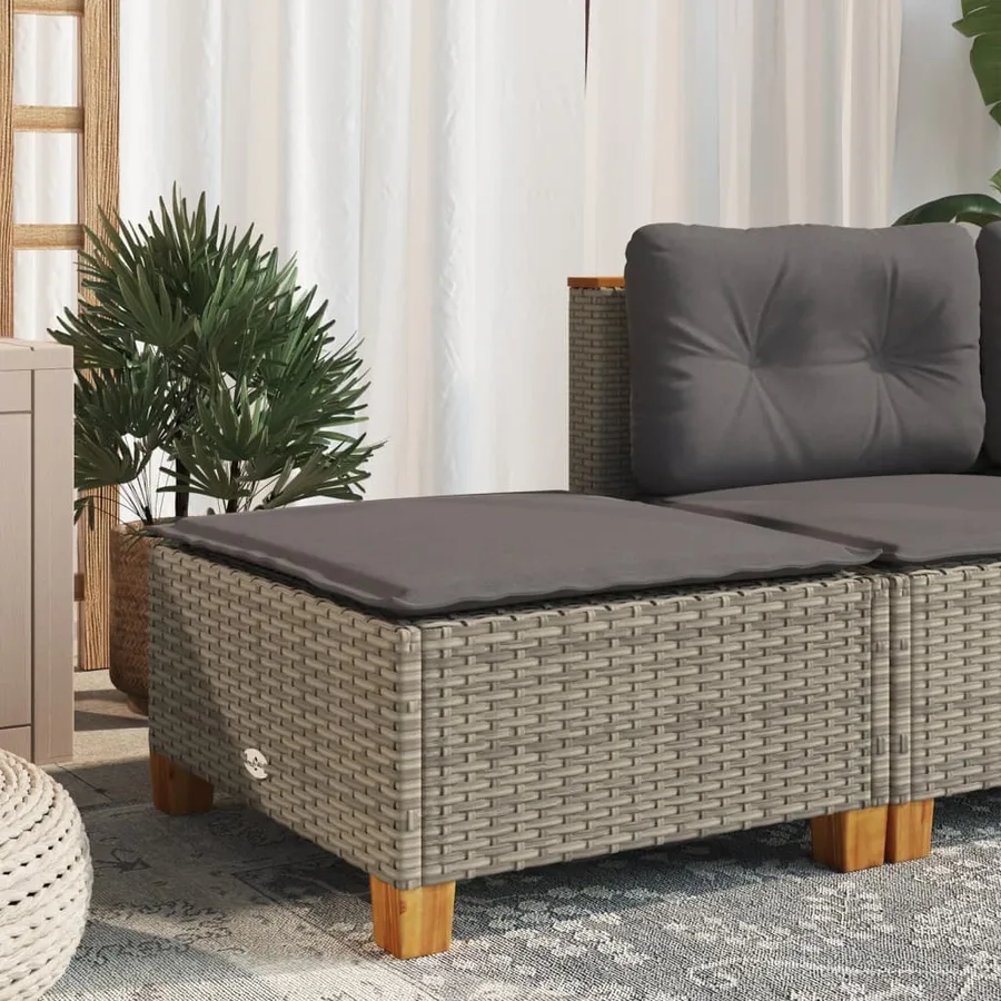 Tabouret de jardin et coussin gris 63,5x56x32 cm résine tressée - 3