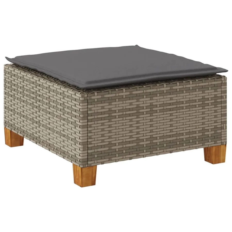 Tabouret de jardin et coussin gris 63,5x56x32 cm résine tressée - 6