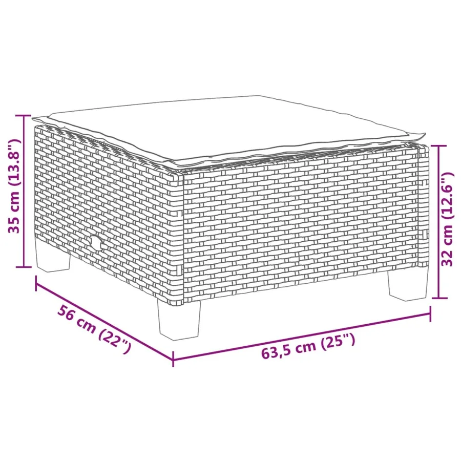 Tabouret de jardin et coussin gris 63,5x56x32 cm résine tressée - 8