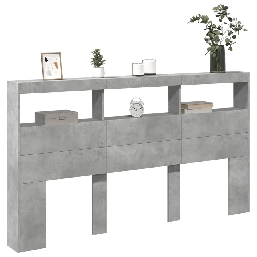 Armoire tête de lit avec LED gris béton 180x17x102 cm - 5