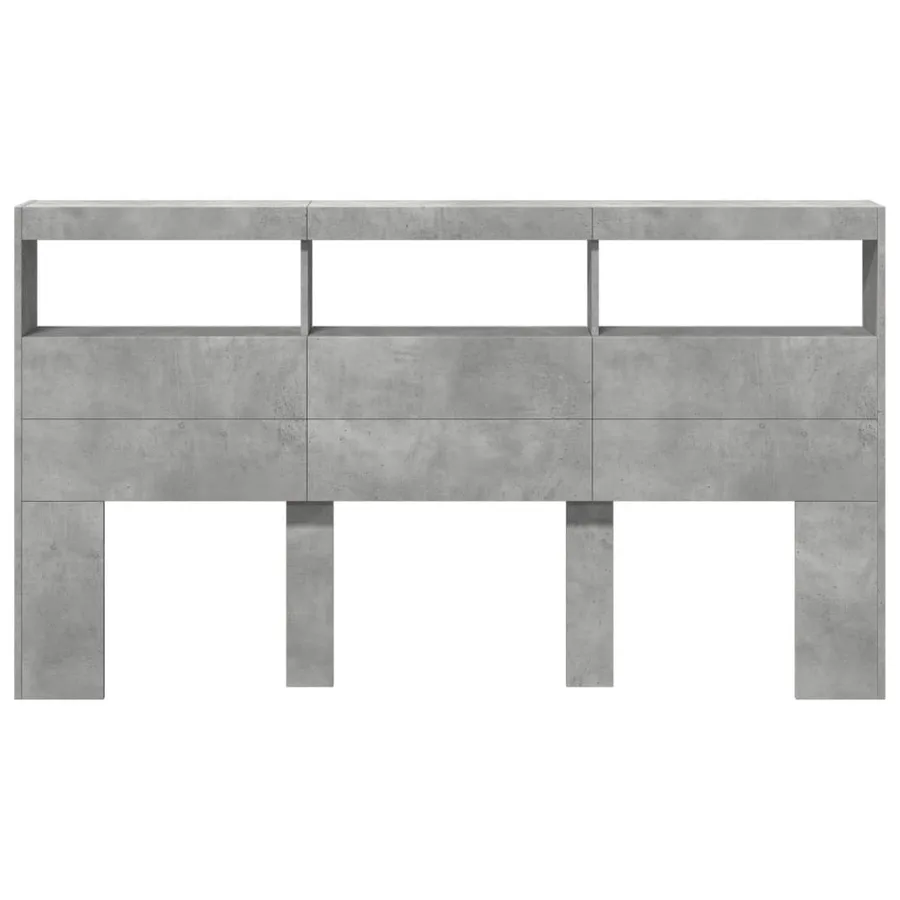 Armoire tête de lit avec LED gris béton 180x17x102 cm - 6