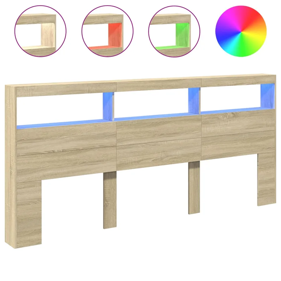 Armoire tête de lit avec LED chêne sonoma 220x17x102 cm - 2