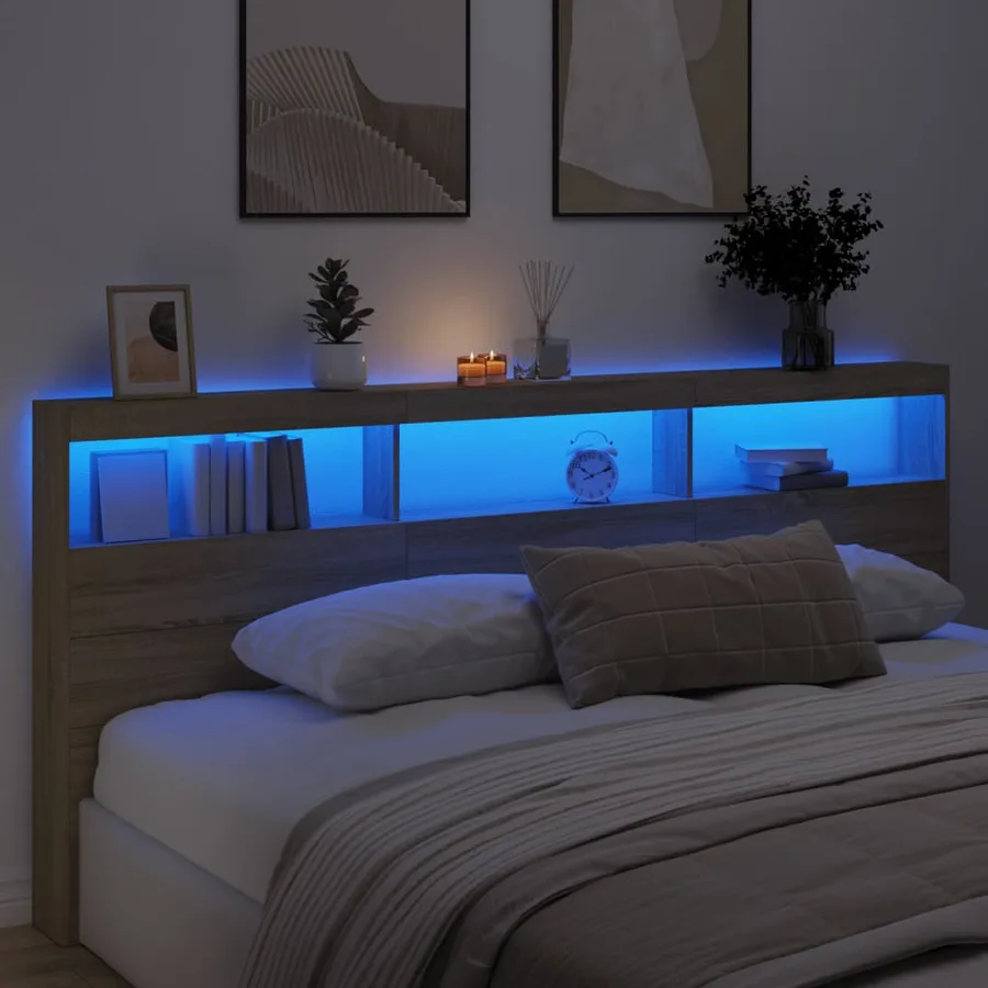 Armoire tête de lit avec LED chêne sonoma 220x17x102 cm - 4