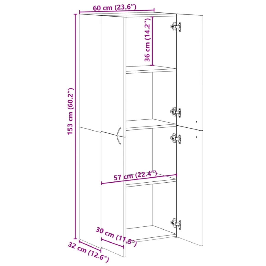 Armoire de classement blanc 60x32x153 cm bois d'ingénierie - 10
