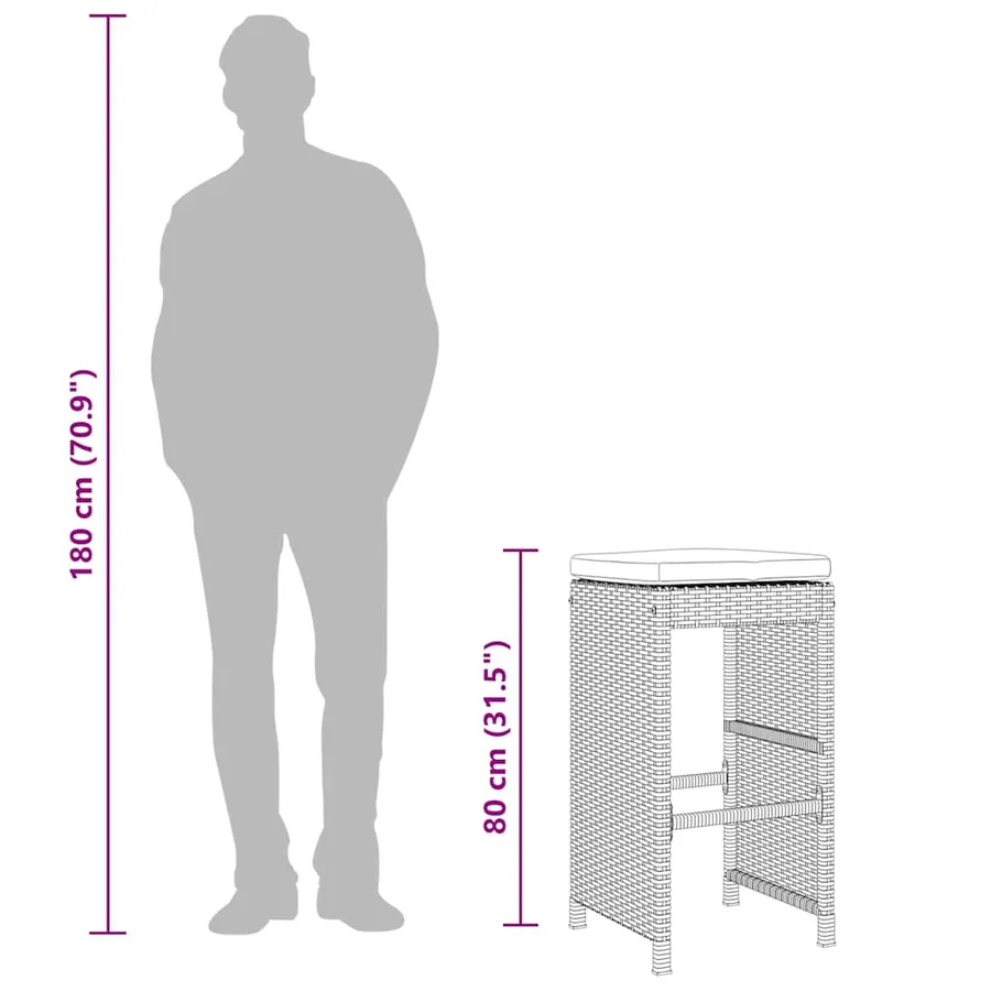 Tabourets de bar de jardin et coussins lot de 4 résine tressée - 9