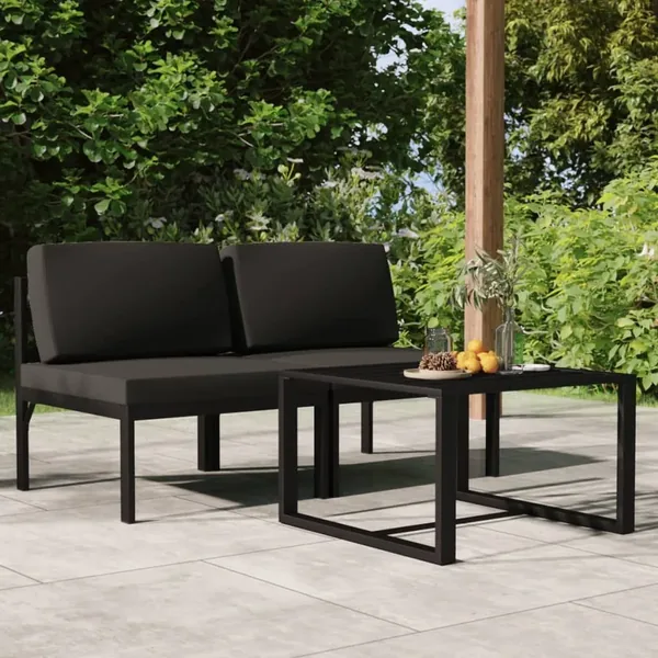 Salon de jardin 3 pcs avec coussins Aluminium Anthracite