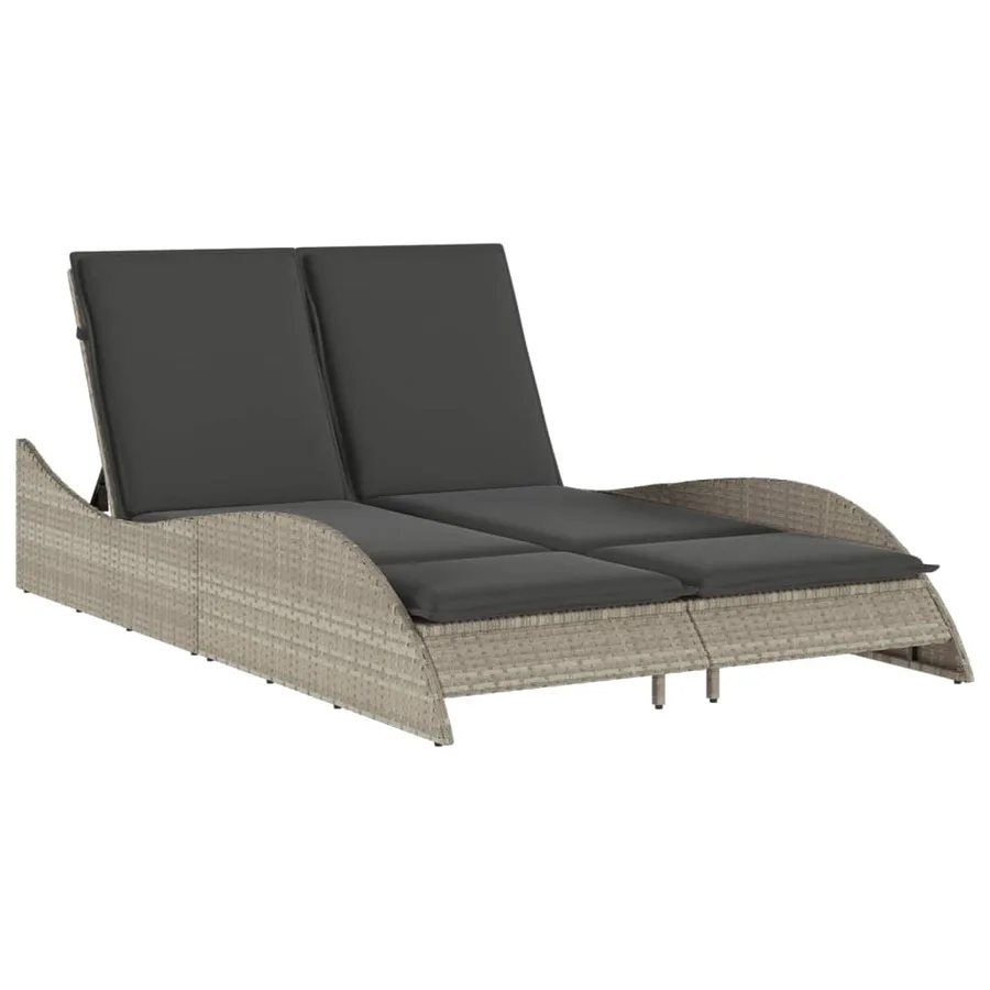 Chaise longue avec coussins gris clair 114x205x73 cm poly rotin - 2