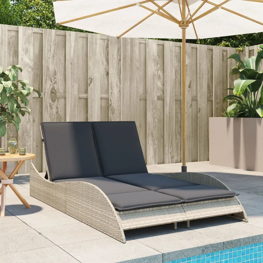 Chaise longue avec coussins gris clair 114x205x73 cm poly rotin - 3