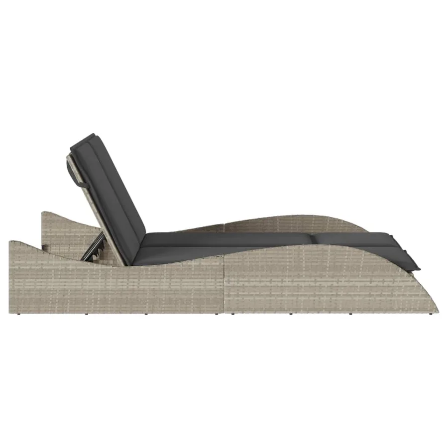 Chaise longue avec coussins gris clair 114x205x73 cm poly rotin - 5