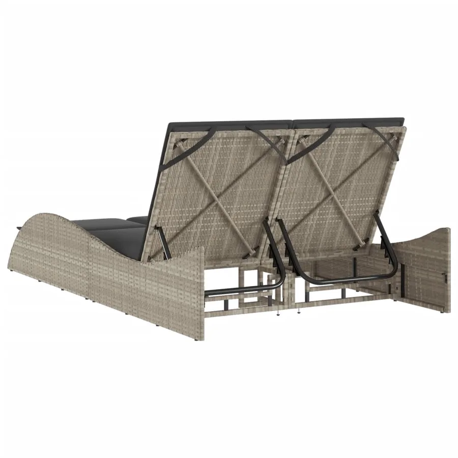 Chaise longue avec coussins gris clair 114x205x73 cm poly rotin - 6