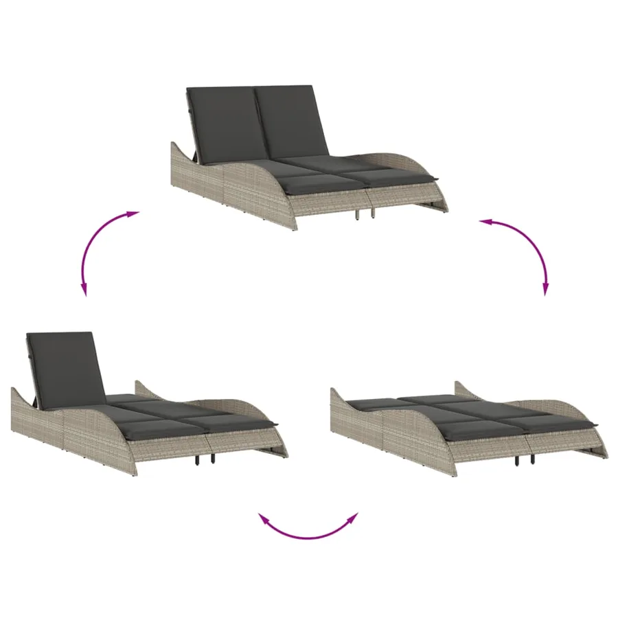Chaise longue avec coussins gris clair 114x205x73 cm poly rotin - 8