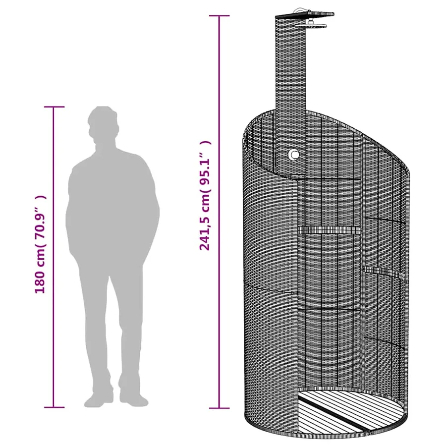 Douche d'extérieur noir 100x100x241,5 cm poly rotin bois acacia - 10