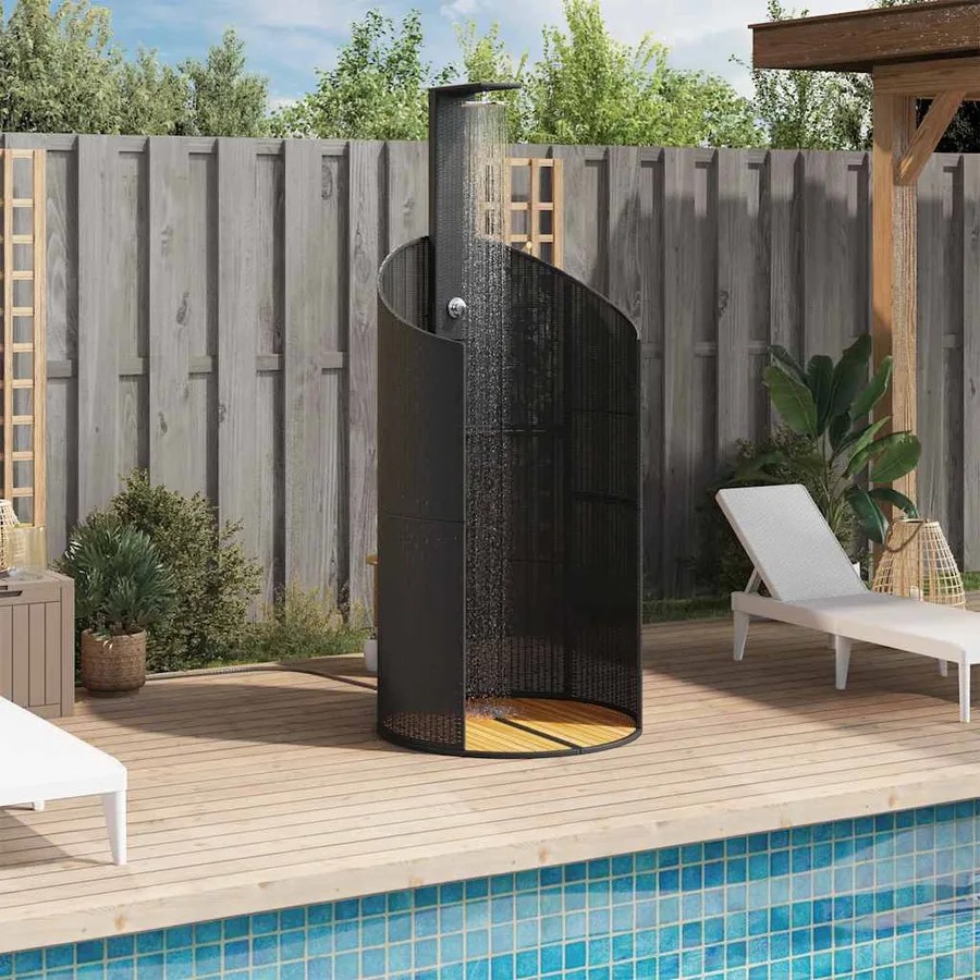 Douche d'extérieur noir 100x100x241,5 cm poly rotin bois acacia - 3